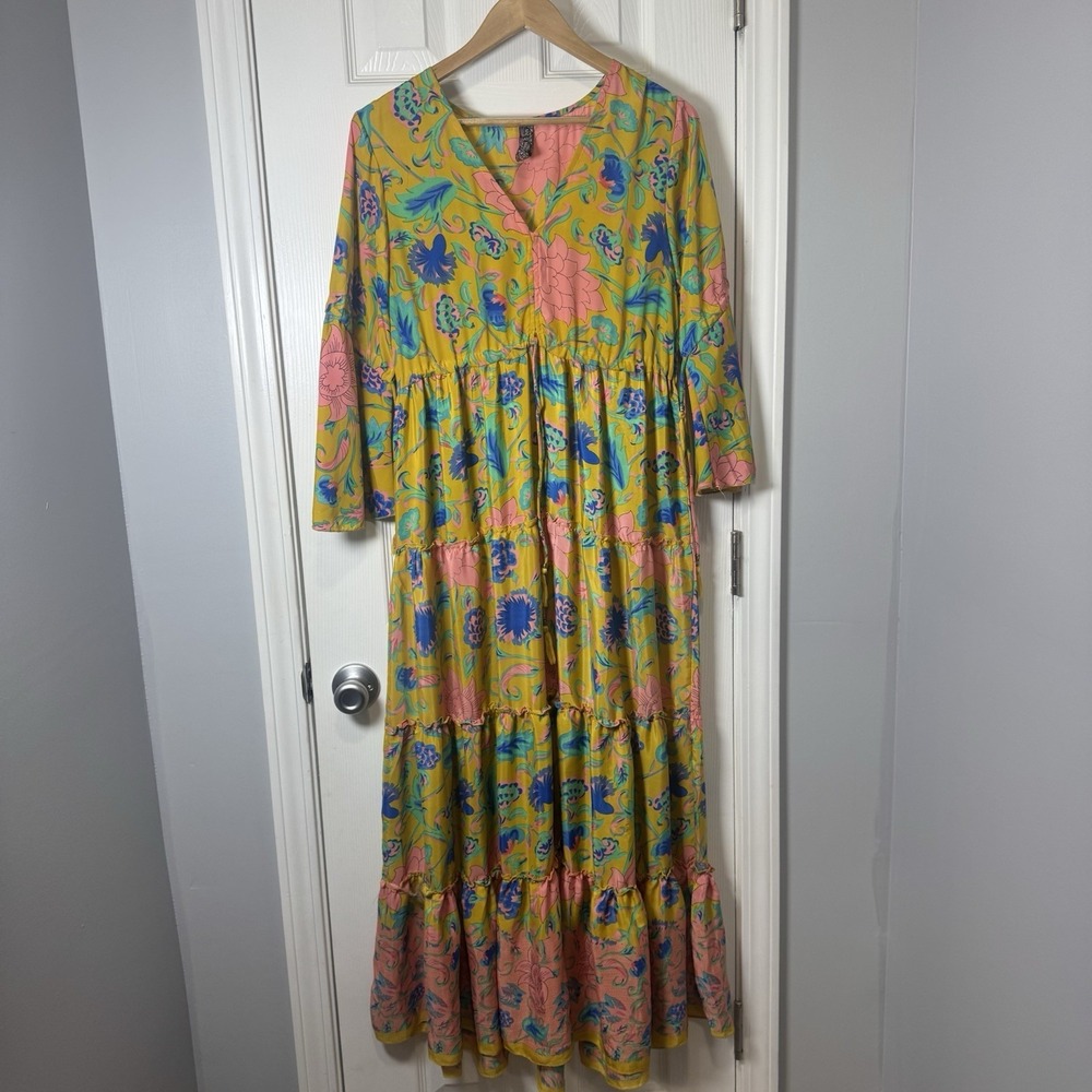 Me 2 Magic Anthropologie‎ Psychedelic Floral Paisley Dayglo Maxi Dress Medium
